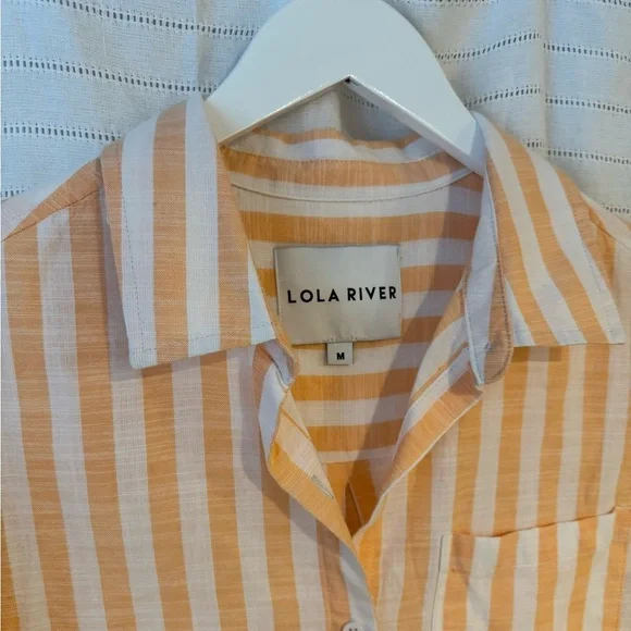 Lola River 100% Cotton Orange Sherbet Striped Button Down Beach Vacation Shirt - Picture 2 of 6
